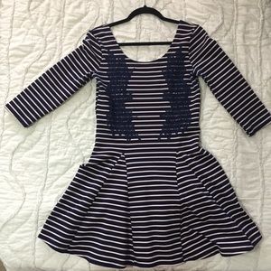 Navy and cream fit and flare dress by Free People